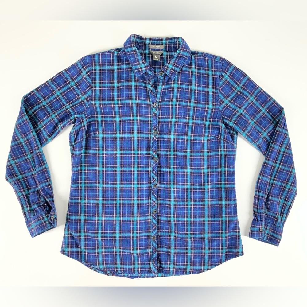 Eddie Bauer Women’s Classic Fit Blue Purple Button Down Long Sleeve Shirt Medium